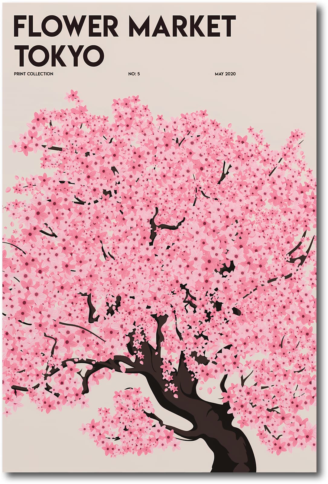 Tokyo Flower Market Poster, Cherry Blossom Wall Art with Sakura Tree product photo 1