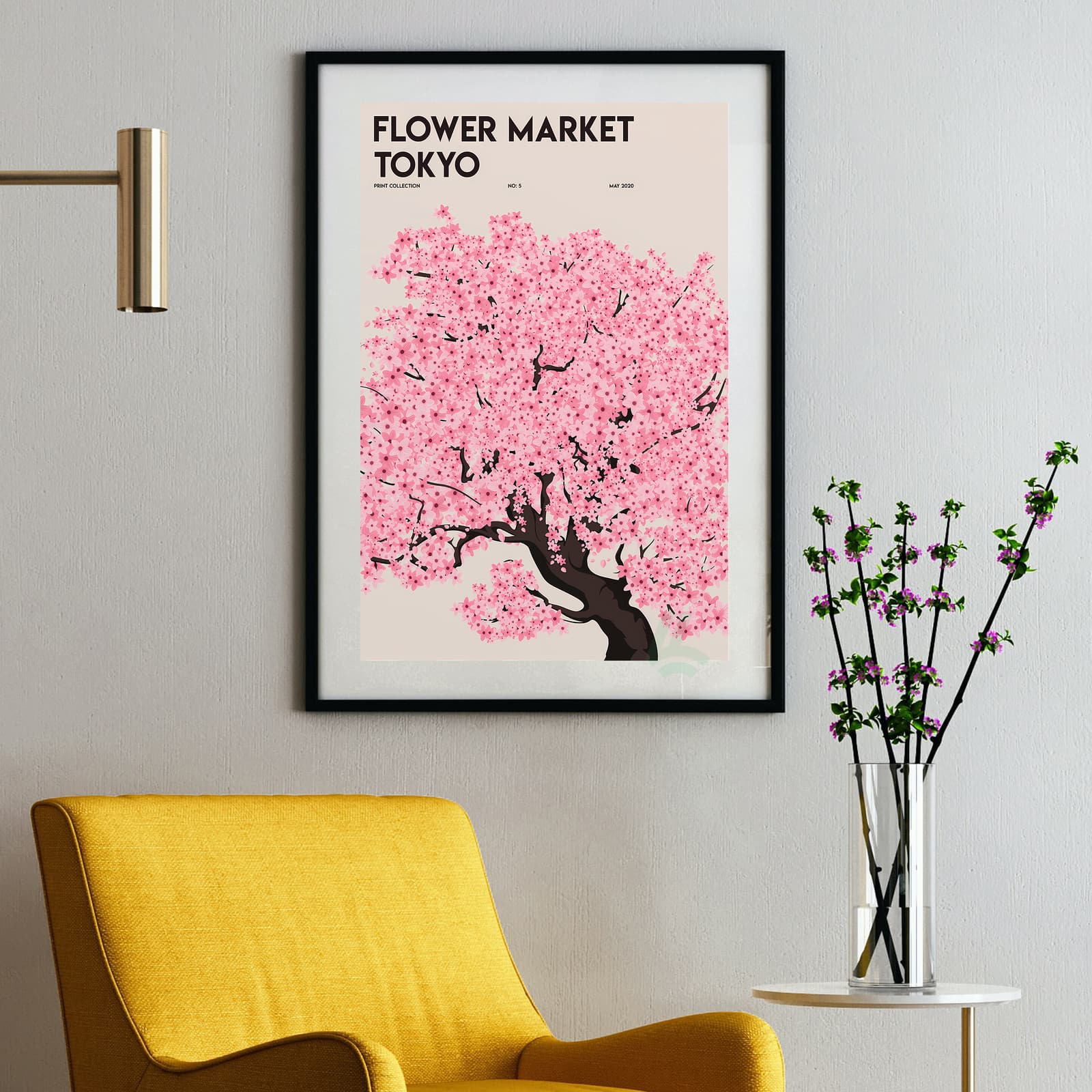 Tokyo Flower Market Poster, Cherry Blossom Wall Art with Sakura Tree product photo 2