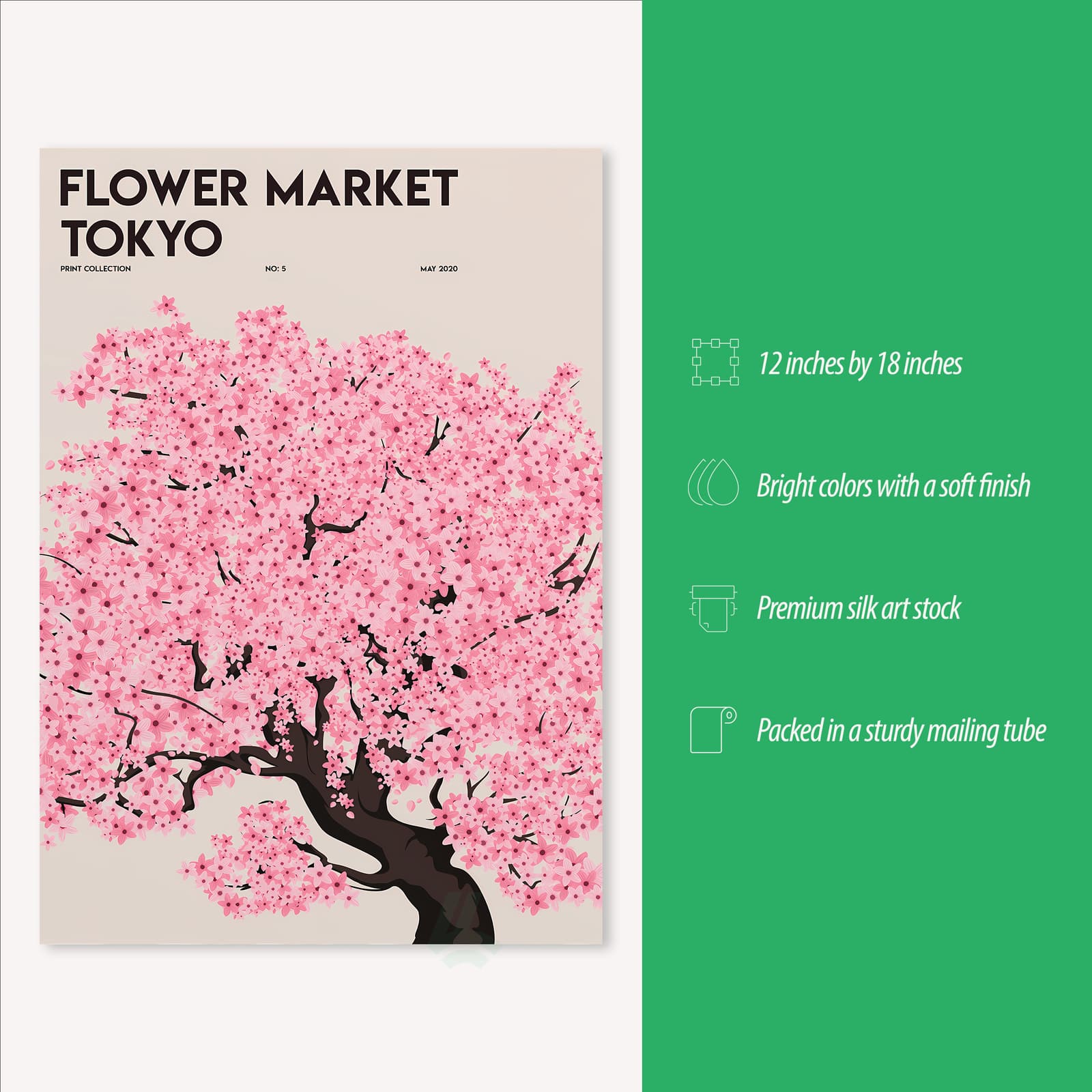 Tokyo Flower Market Poster, Cherry Blossom Wall Art with Sakura Tree product photo 3