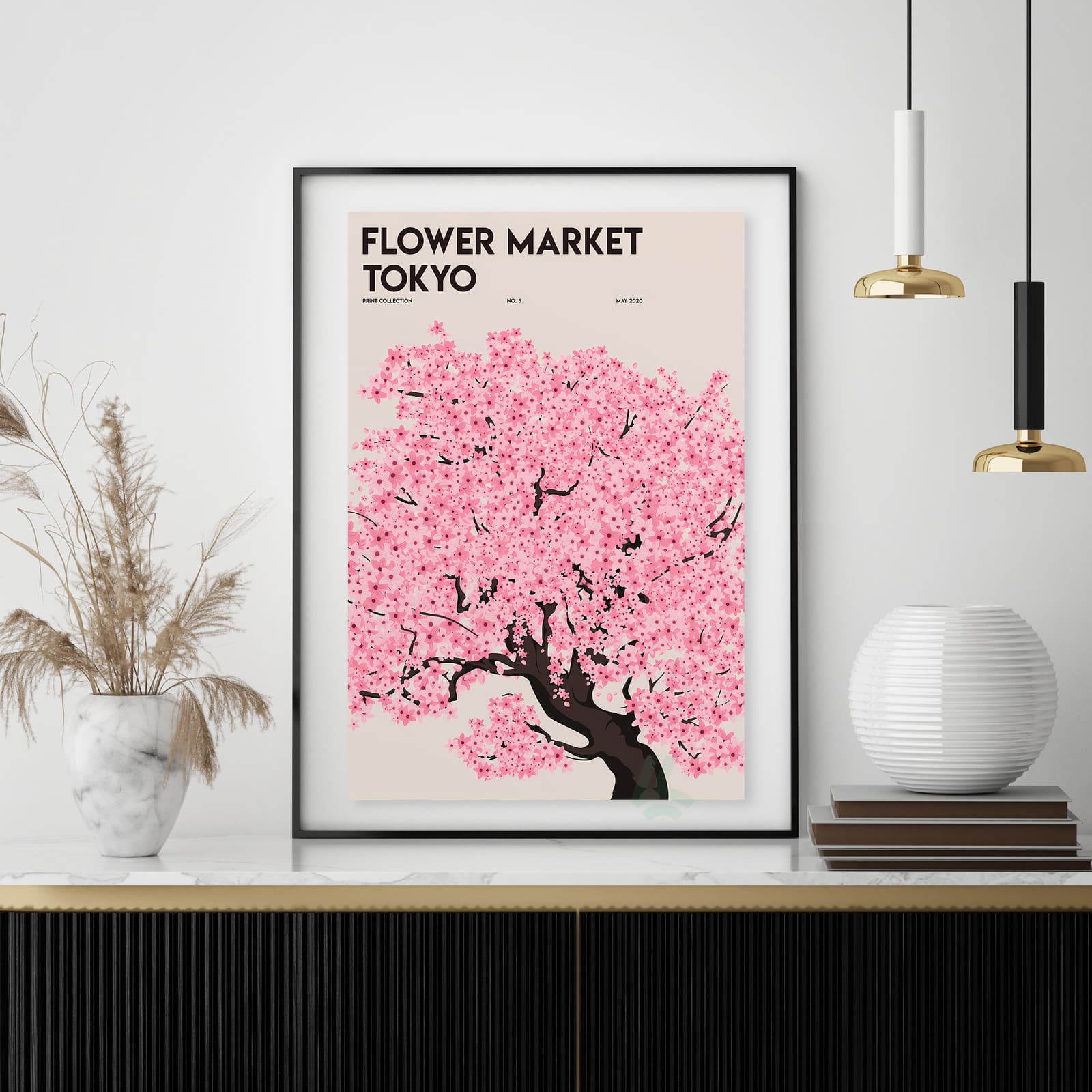 Tokyo Flower Market Poster, Cherry Blossom Wall Art with Sakura Tree product photo 4