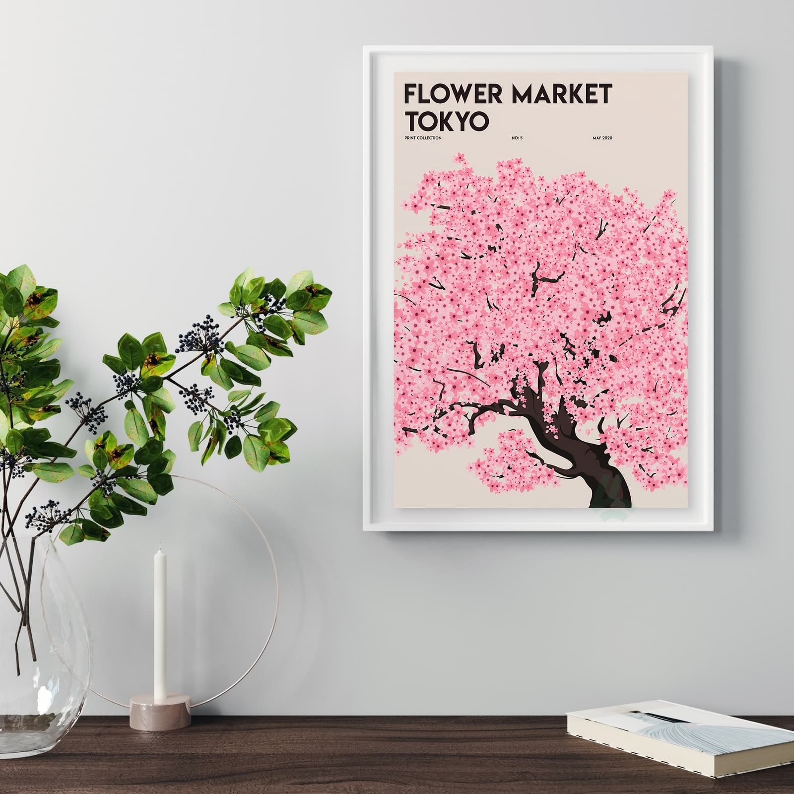 Tokyo Flower Market Poster, Cherry Blossom Wall Art with Sakura Tree product photo 5