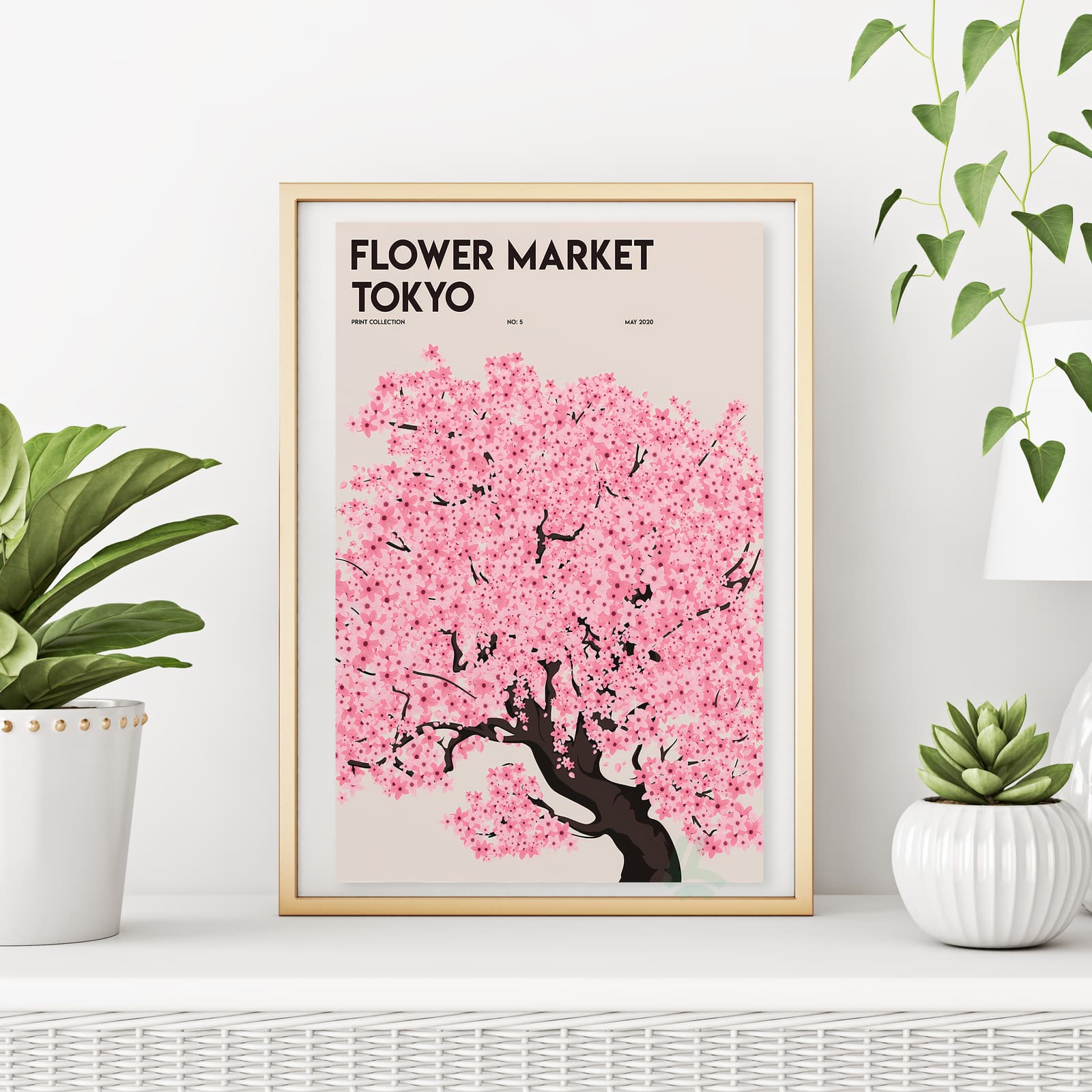 Tokyo Flower Market Poster, Cherry Blossom Wall Art with Sakura Tree product photo 6