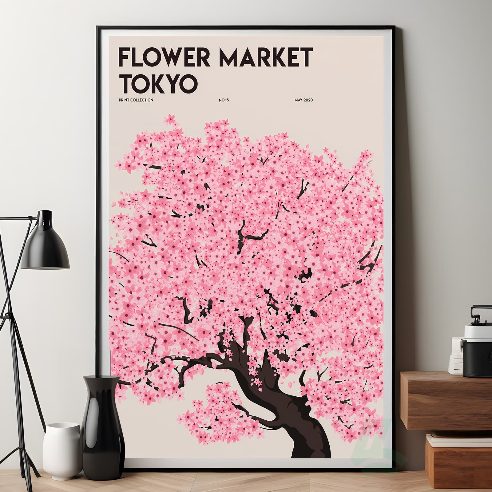 Tokyo Flower Market Poster, Cherry Blossom Wall Art with Sakura Tree product photo 7