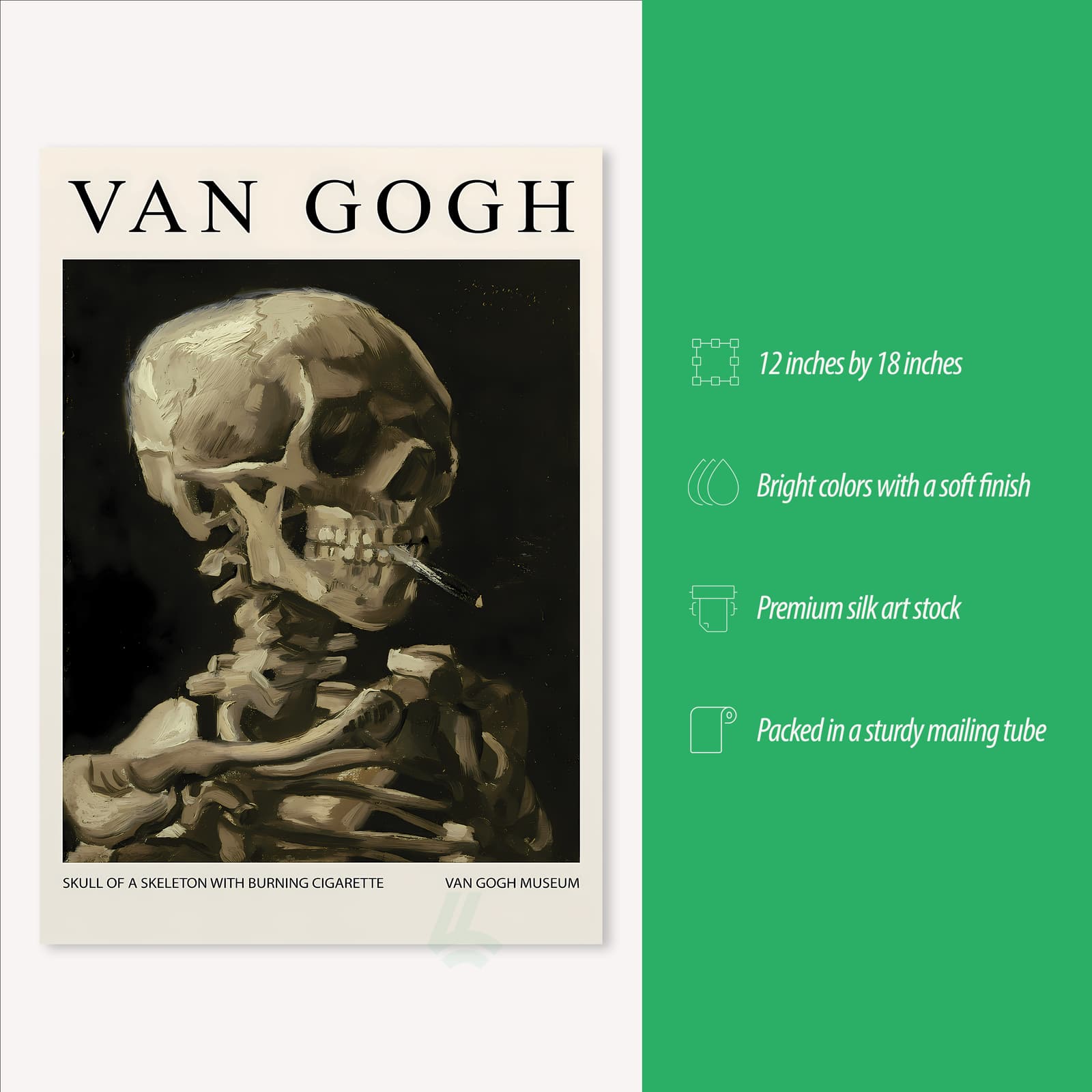 Van Gogh Poster Skull of a Skeleton with Burning Cigarette, Gothic Wall Art Print product photo 3