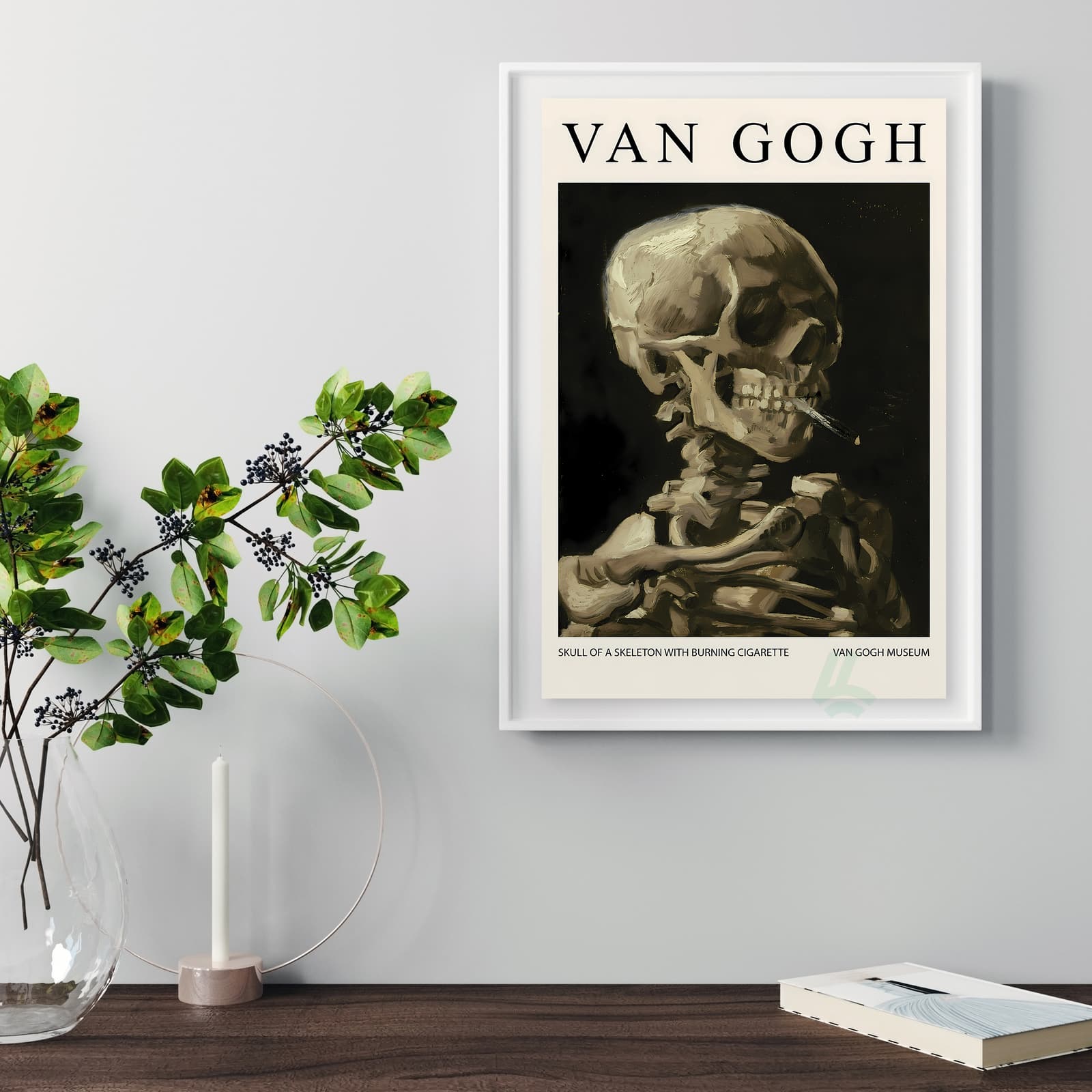 Van Gogh Poster Skull of a Skeleton with Burning Cigarette, Gothic Wall Art Print product photo 5