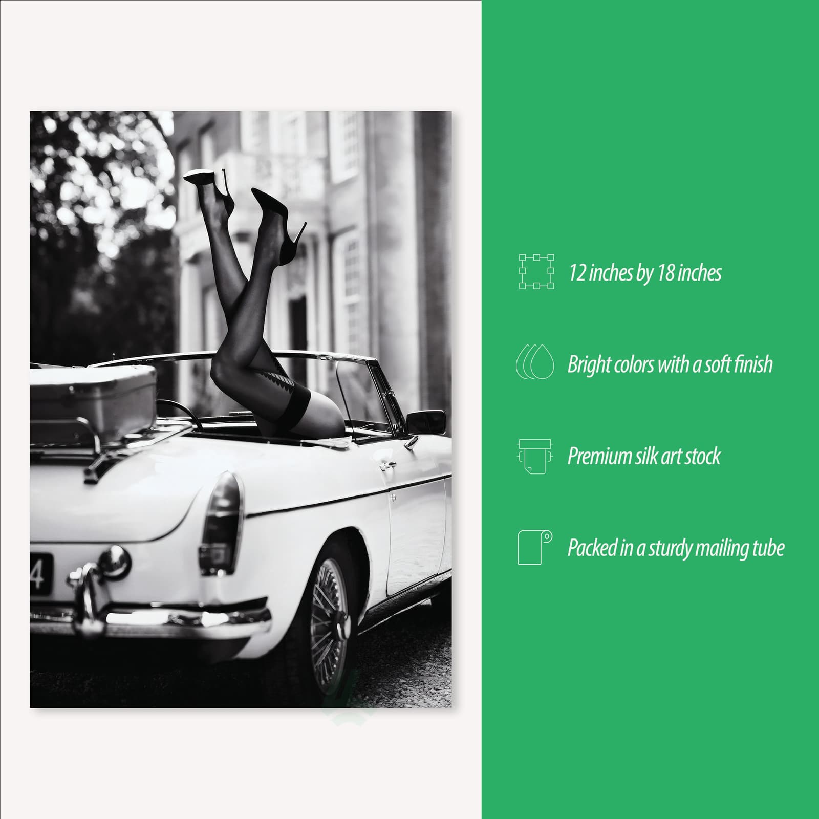 Vintage Car Poster Black and White Wall Art product photo 3