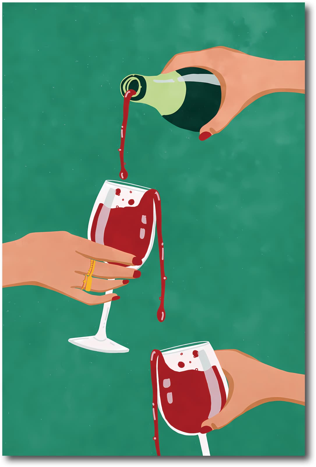Wine Poster Red Pour Wall Art, Modern Minimal Illustration of Spilled Glasses product photo 1