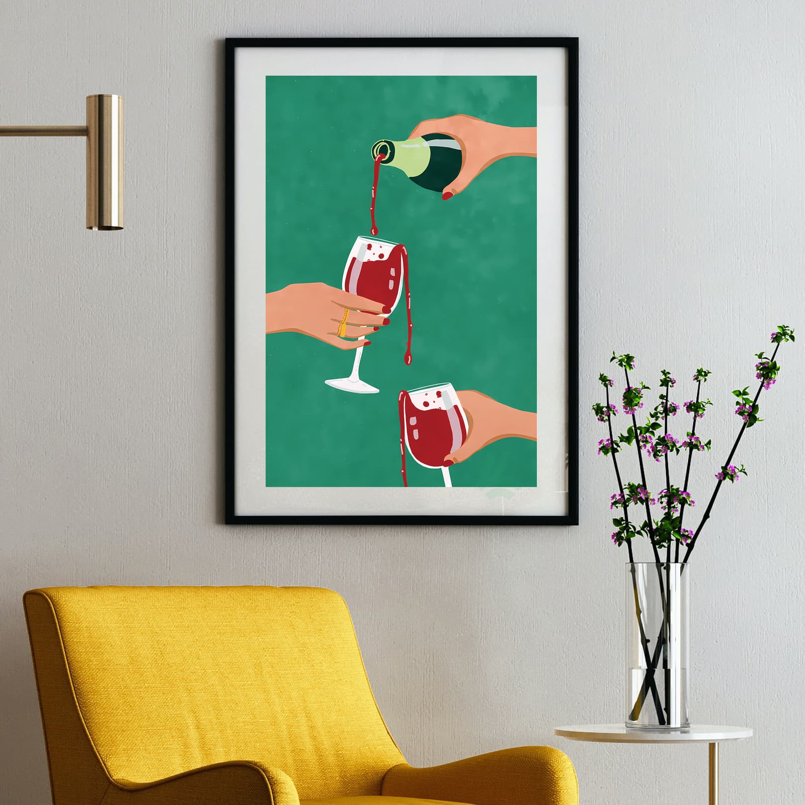 Wine Poster Red Pour Wall Art, Modern Minimal Illustration of Spilled Glasses product photo 2
