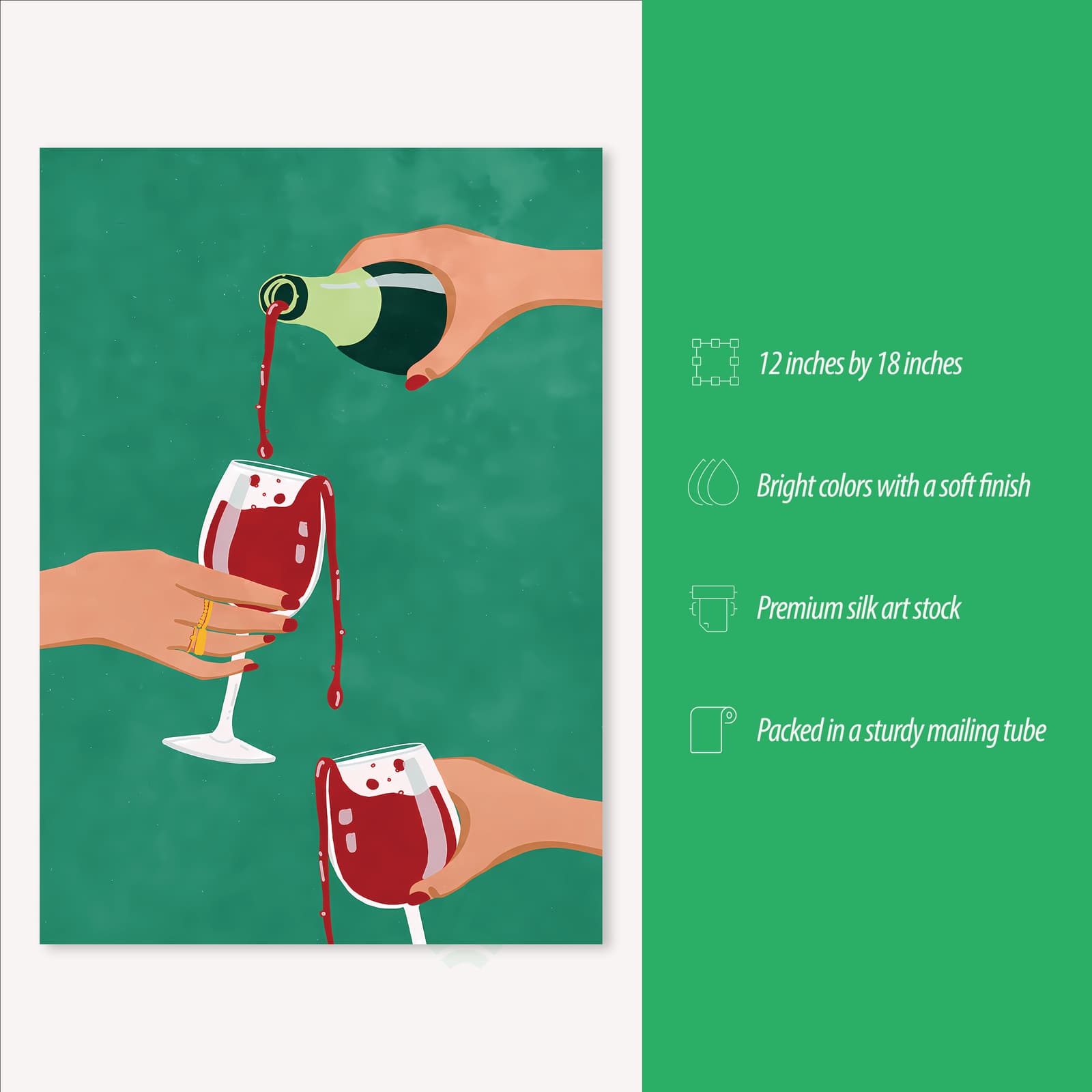 Wine Poster Red Pour Wall Art, Modern Minimal Illustration of Spilled Glasses product photo 3
