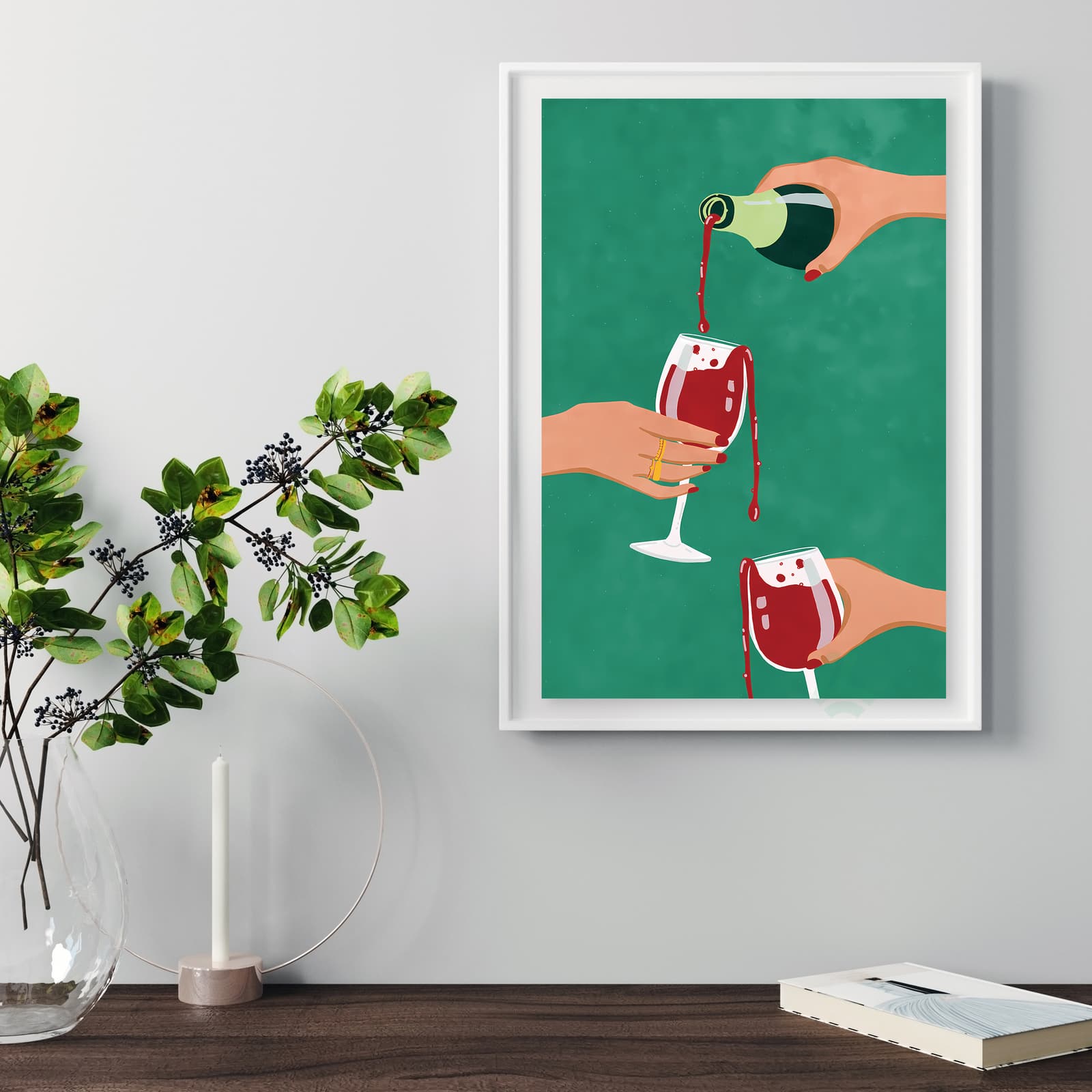 Wine Poster Red Pour Wall Art, Modern Minimal Illustration of Spilled Glasses product photo 5