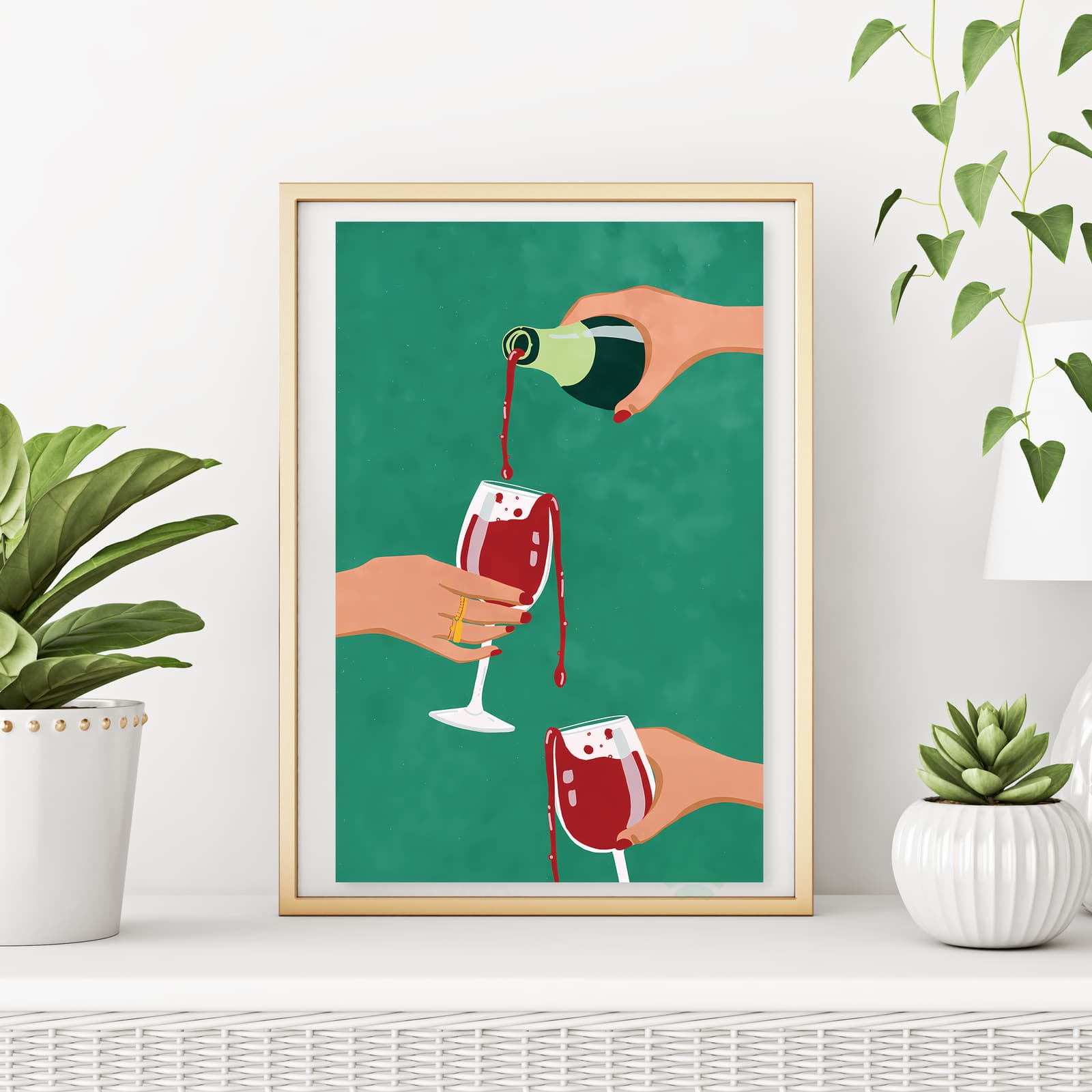 Wine Poster Red Pour Wall Art, Modern Minimal Illustration of Spilled Glasses product photo 6