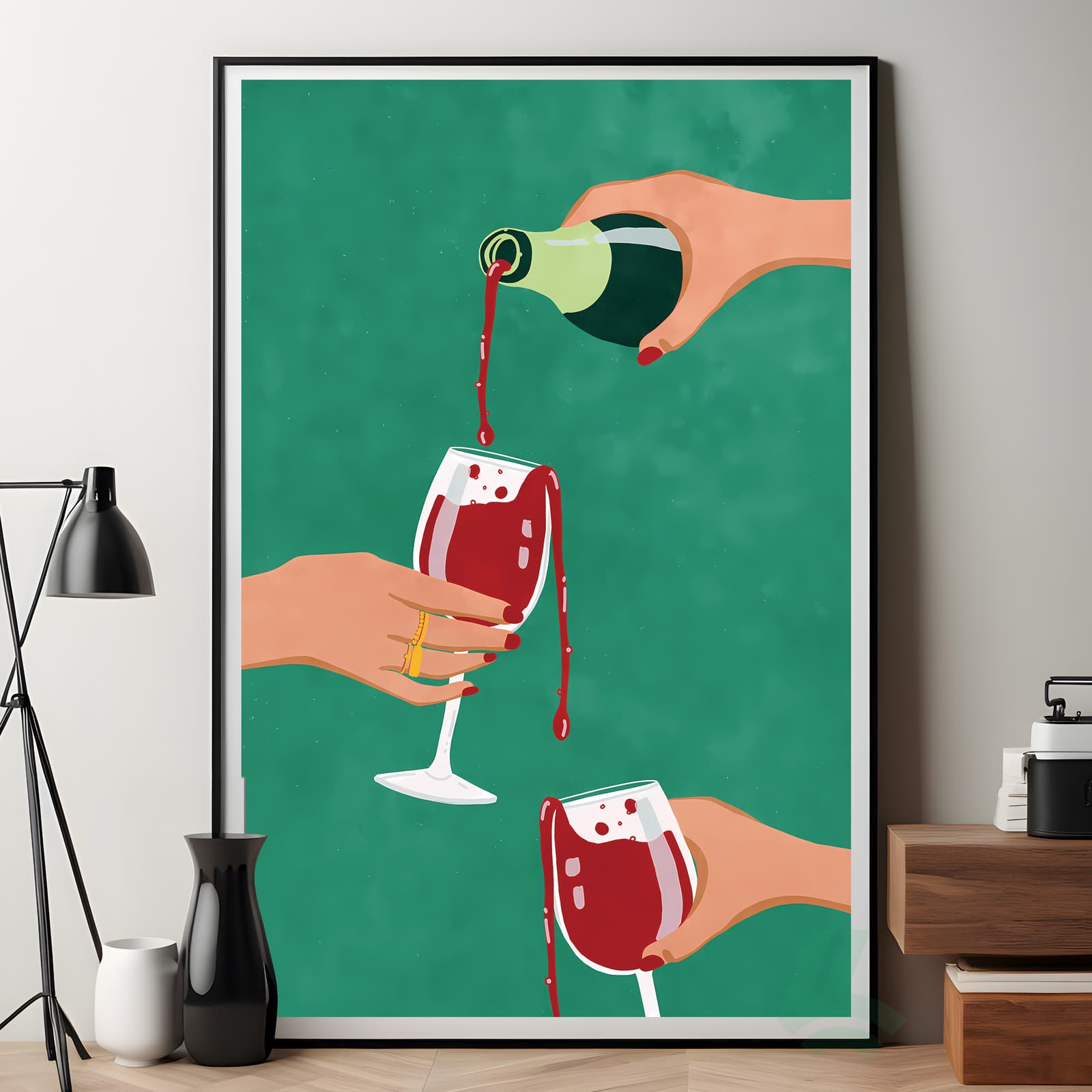 Wine Poster Red Pour Wall Art, Modern Minimal Illustration of Spilled Glasses product photo 7